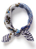 The Block Print Neckerchief, blue and white printed still twill scarf – tied