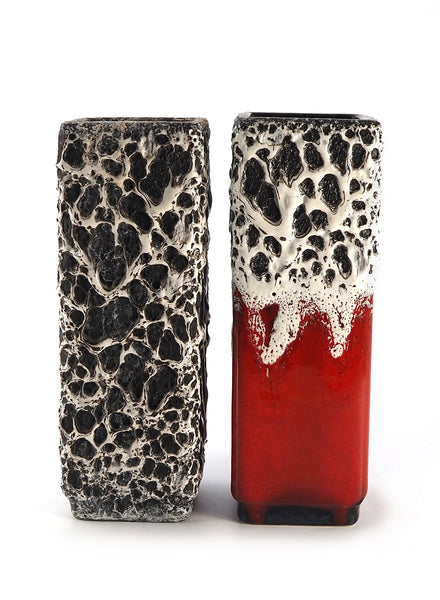 Pair of Small Vintage Lava Column Vases - Front