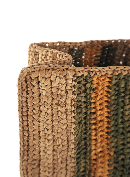 AIRO TOTE - Medium striped raffia tote in tea, olive and ochre - detail 1