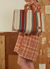 THE CABANA BAG - Terracotta Striped Cotton and Jute Tote - model