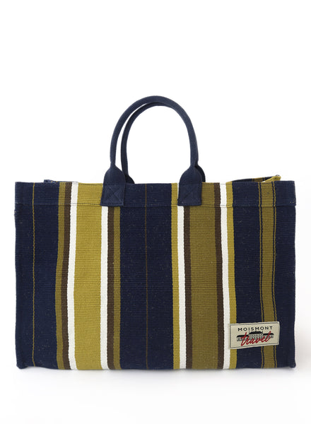 THE CABANA BAG - Navy Blue Striped Cotton and Jute Tote - front