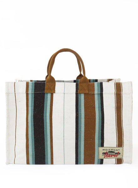 THE CABANA BAG - Striped Coffee Tote by Moismont - front