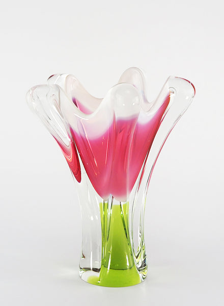 Bohemia Glass Vase - Watermelon, White and Lime - Front