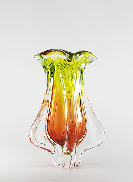 Bohemia Tulip Glass Vase - Orange, Yellow and Green - front