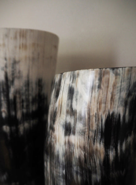 PAIR OF LARGE COW HORN VASES - detail