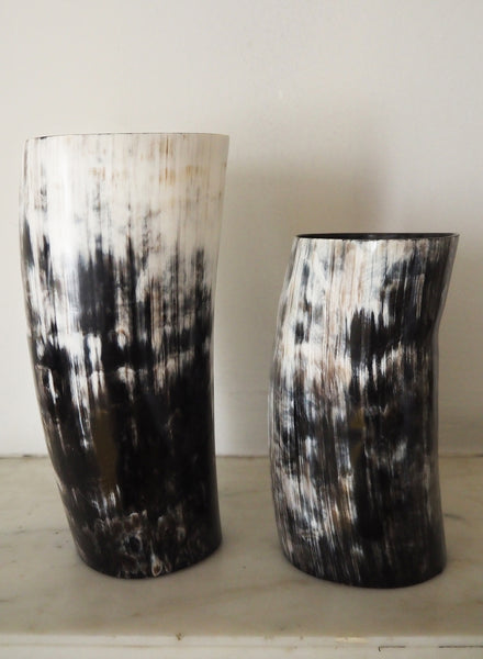 PAIR OF LARGE COW HORN VASES - front