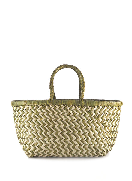 DRAGON DIFFUSION - Small Bamboo Green and Pearl Triple Jump Basket Bag - Front