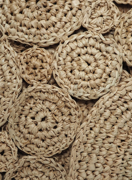 SET OF 2 FLEUR PLACEMATS - Pair of large, hand-woven raffia placemats in natural - detail