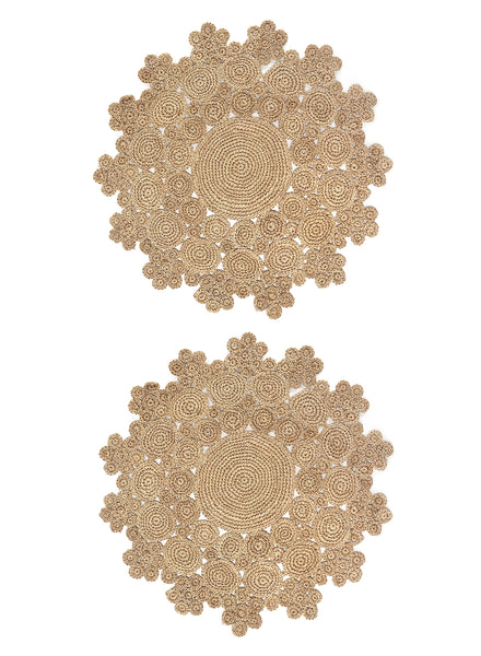 SET OF 2 FLEUR PLACEMATS - Pair of large, hand-woven raffia placemats in natural - 2