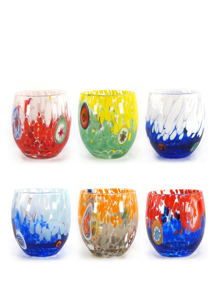 Set of Six Goti de Fornasa Murano Tumblers - Two Tone Multicolour