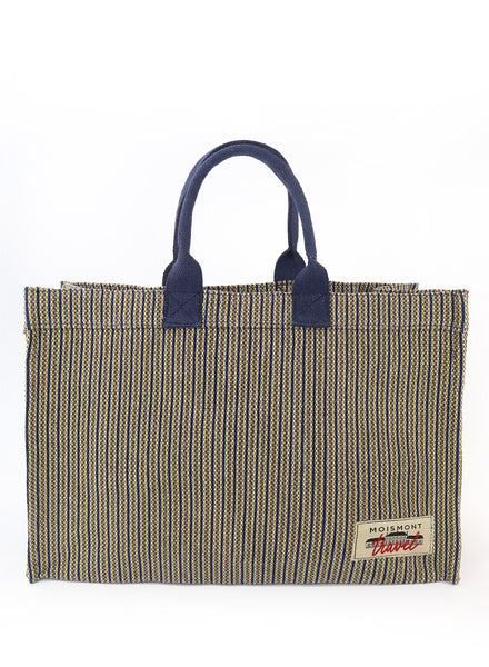 THE STUDIO BAG - Navy Blue Striped Cotton and Jute Tote - front