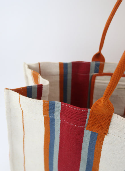 THE BEACH BAG - Terracotta Striped Oversized Cotton and Jute Tote - detail 1