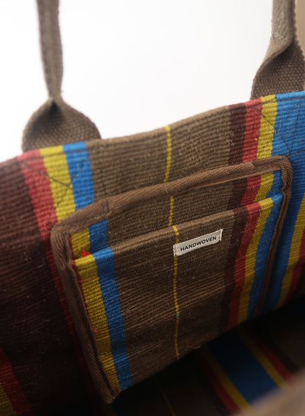 THE CABANA BAG - Multi Brown Striped Cotton and Jute Tote - detail 1
