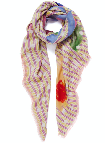 THE BECKETT SQUARE - Pastel multicolour printed modal cashmere scarf - tied