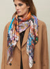 THE FAIRISLE SQUARE - Bright multicolour printed silk twill scarf - model
