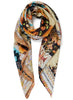 THE FAIRISLE SQUARE - Neutral multicolour printed silk twill scarf - tied