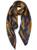 THE OISEAUX SQUARE - Purple and gold printed silk twill scarf - tied