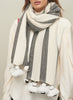 THE POM POM SCARF - Monochrome wool and cashmere striped scarf with pom poms - model