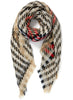 THE HOUNDSTOOTH SQUARE - Multicolour beige checked lambswool cashmere scarf with Lurex detail - tied