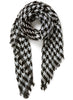 THE HOUNDSTOOTH SQUARE - Monochrome checked lambswool cashmere scarf with Lurex detail - tied