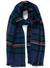 THE PLAID WRAP - Multicolour blue wool and cashmere scarf - tied