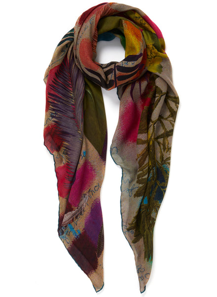 THE SKETCH SQUARE - Bright multicoloured printed modal and cashmere scarf