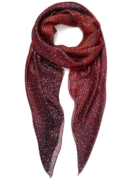 THE LEOPARD SQUARE - Red and navy printed silk voile scarf - model