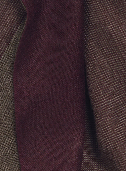 THE DOUBLE - Burgundy and taupe dual weave pure cashmere woven scarf - detail
