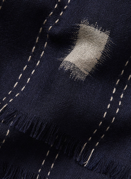THE IKAT SCARF - Navy two tone pure cashmere woven scarf - detail