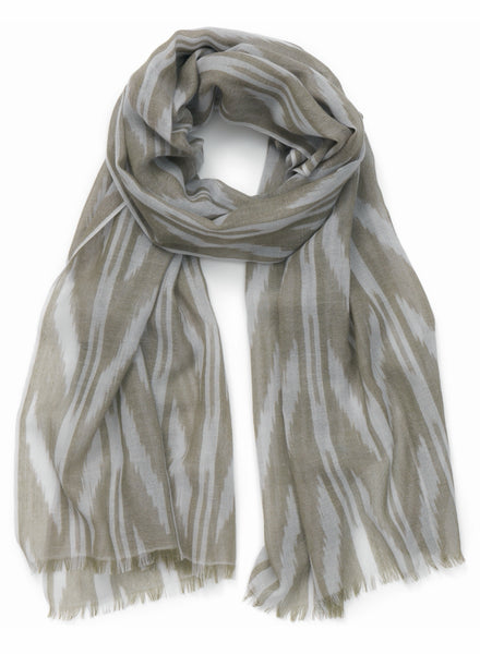 THE ZIG ZAG SCARF - Neutral two tone pure cashmere woven scarf - tied
