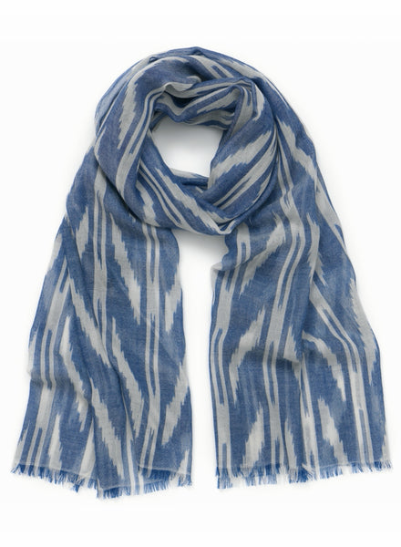 THE ZIG ZAG SCARF - Pale blue two tone pure cashmere woven scarf - tied
