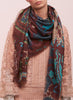 THE CARPET SQUARE - Blue and burgundy printed modal cashmere scarf - model