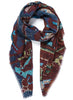 THE CARPET SQUARE - Blue and burgundy printed modal cashmere scarf - tied