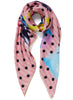 THE BECKETT SQUARE - Pink multicolour printed silk twill scarf - tied