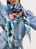 THE HAZARD SQUARE - Blue multicolour printed silk twill scarf - model