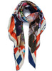 THE PIPPIN SQUARE - Red and blue printed silk twill scarf - tied