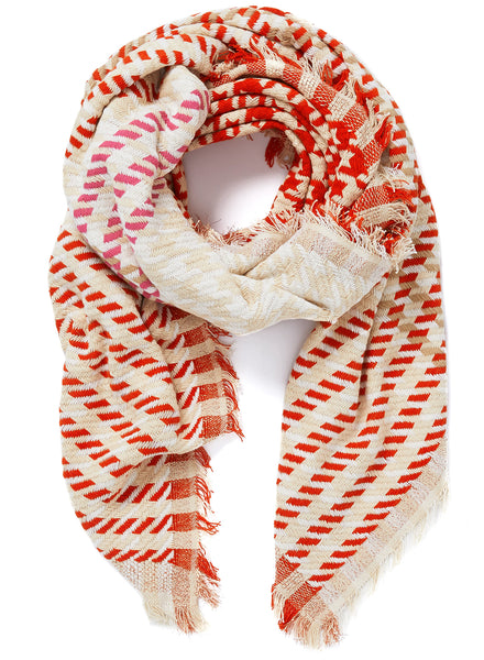 THE HOUNDSTOOTH SQUARE - Red multicolour cotton scarf with Lurex - tied