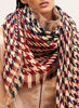 THE HOUNDSTOOTH SQUARE - Navy and burgundy cotton scarf with Lurex - model