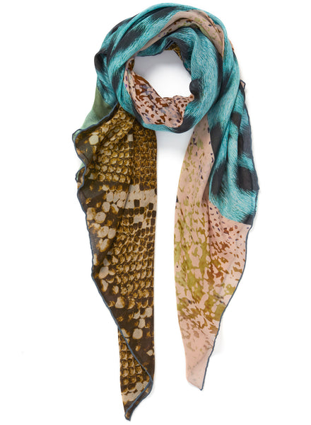 THE SAFARI SQUARE - Multicoloured printed modal and cashmere-blend scarf - tied