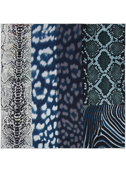THE SAFARI SQUARE - Blue printed washed silk scarf - flat