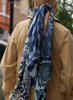 THE SAFARI SQUARE - Blue printed washed silk scarf - model