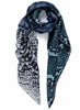 THE SAFARI SQUARE - Blue printed washed silk scarf - tied