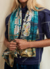 THE FREDDIE SQUARE - Turquoise multicoloured printed silk twill scarf - model