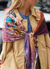 THE FREDDIE SQUARE - Purple multicoloured printed modal and cashmere scarf - model