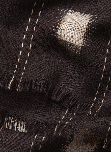 THE IKAT SCARF - Brown two tone pure cashmere woven scarf - detail