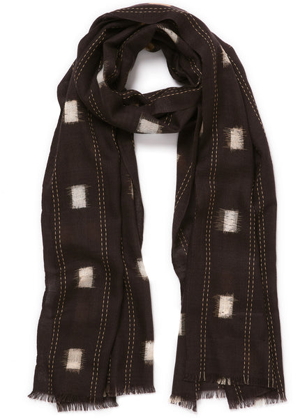 THE IKAT SCARF - Brown two tone pure cashmere woven scarf - tied