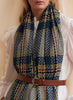 THE PLAID SCARF - Blue multicoloured checked wool scarf - model