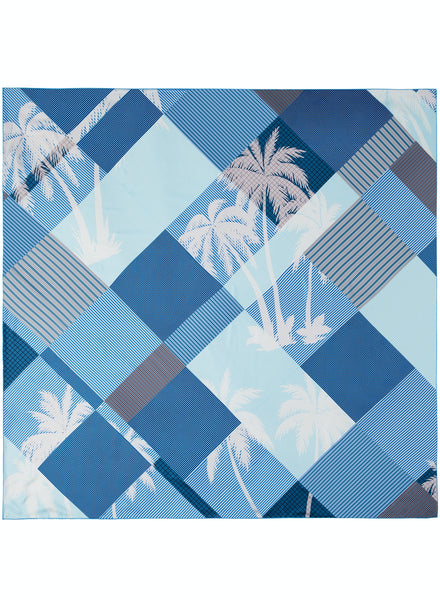 The Paradise Square, blue printed silk twill scarf – flat