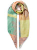 The Paradise Square, yellow, orange and green printed silk twill scarf – tied