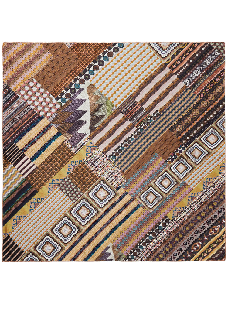 JANE CARR - THE CROCHET SQUARE - Neutral and pastel multicolour printed silk twill scarf - flat